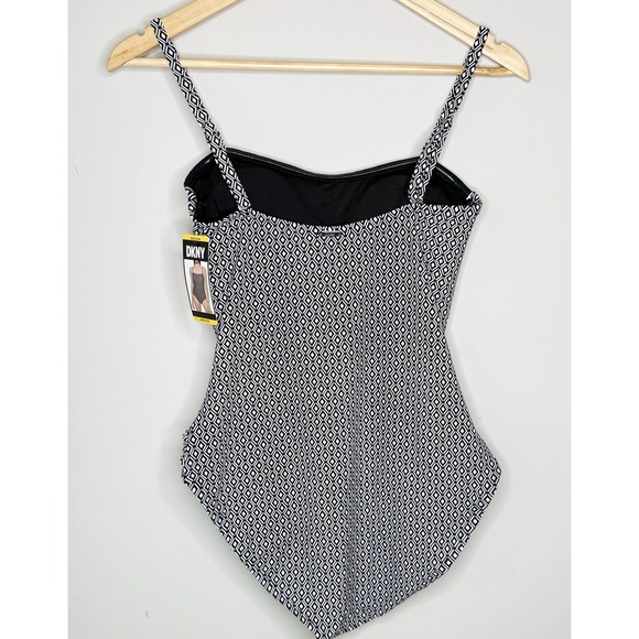 DKNY Women's Removable Straps One Piece Swimsuit Medium Black/White SPF - Picture 8 of 16